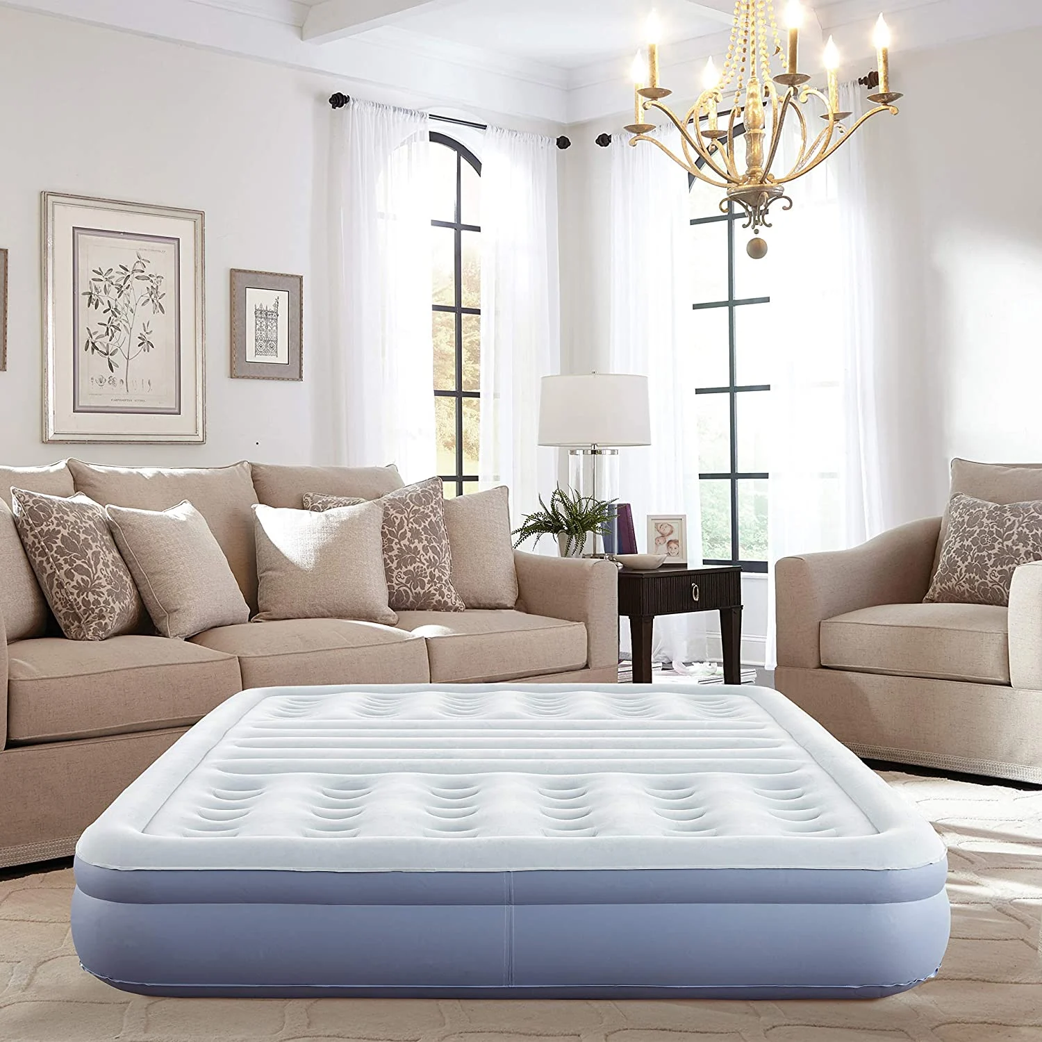 Thomasville 12″ Lumbar Lift Inflatable Air Bed Mattress with Pump, Queen