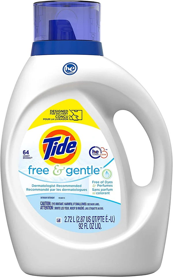 Tide Free & Gentle Liquid Laundry Detergent, 64 loads, 92 fl oz, HE Compatible