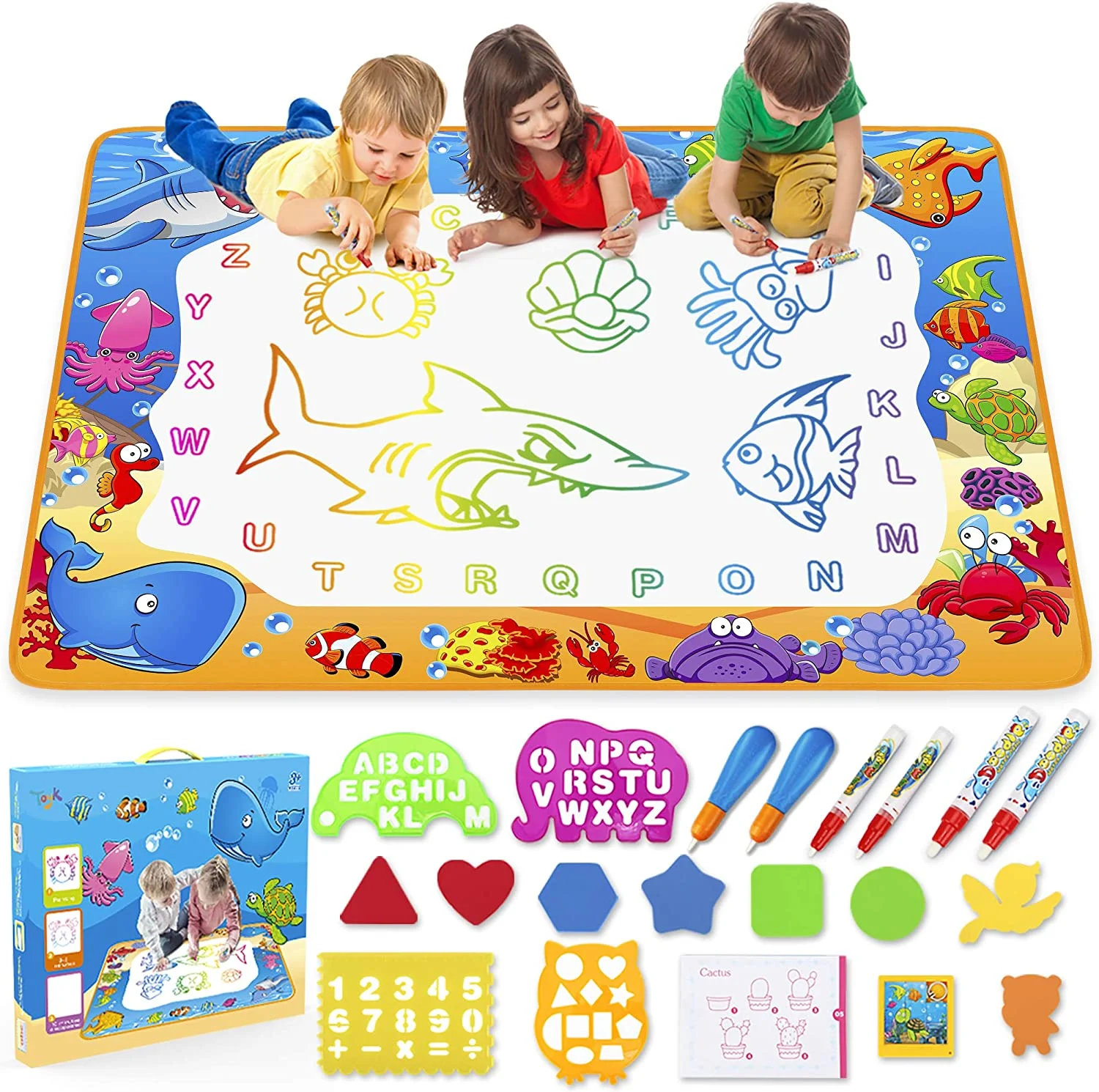 Toyk Water Doodle Mat – Kids Painting Writing Doodle Toy Mat – Color Doodle Drawing Mat Bring Magic Pens Educational Toys for Age 2 3 4 5 6 7 Year Old Girls Boys Age Toddler Gift
