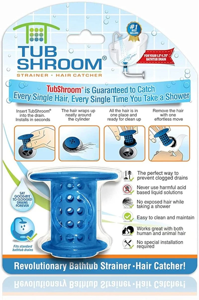 TubShroom Revolutionary Tub Drain Protector Hair Catcher/Strainer/Snare, Blue