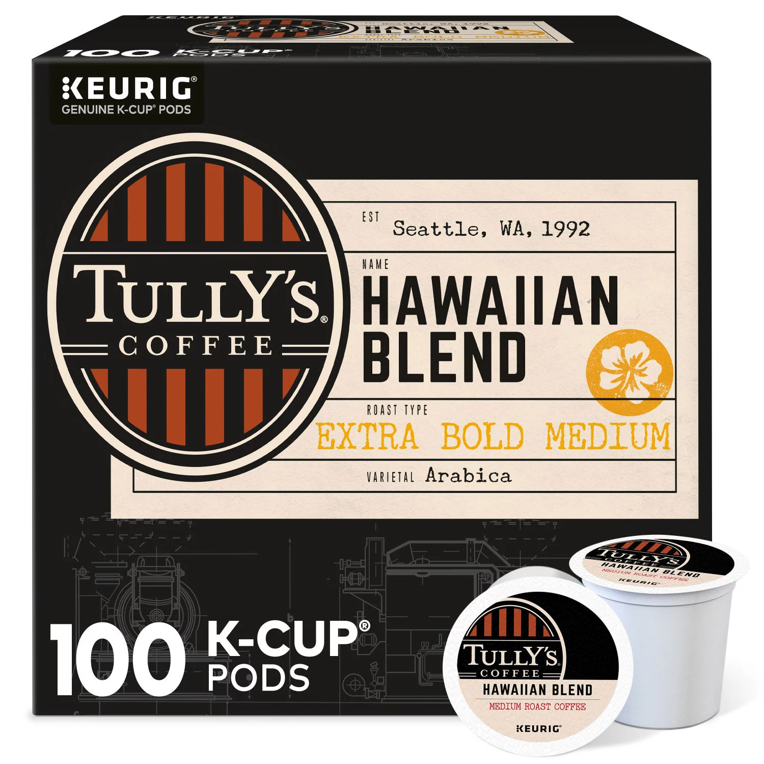 Tully’s Coffee Hawaiian Blend K-Cup for Keurig Brewers (Pack of 100)