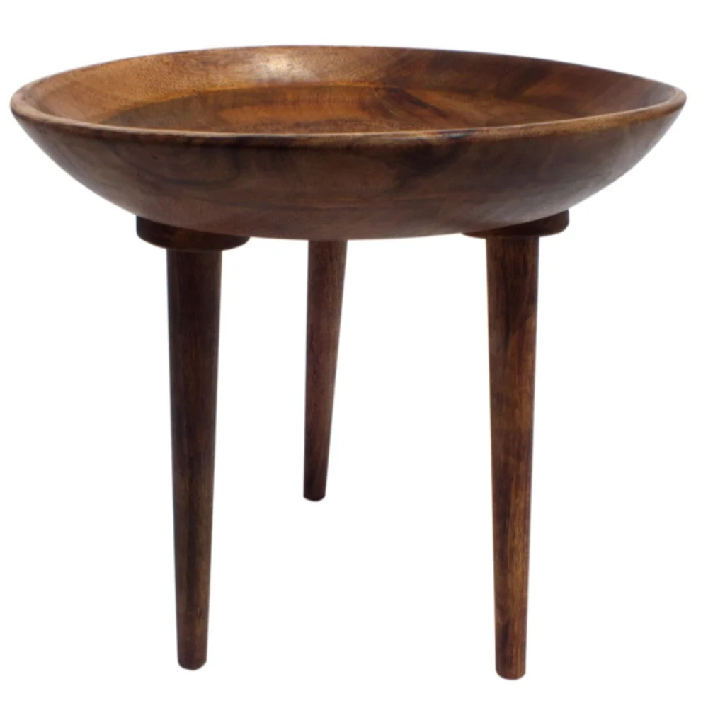 The Urban Port UPT-164562 Round Wooden Folding Table with Tapered Legs, Brown