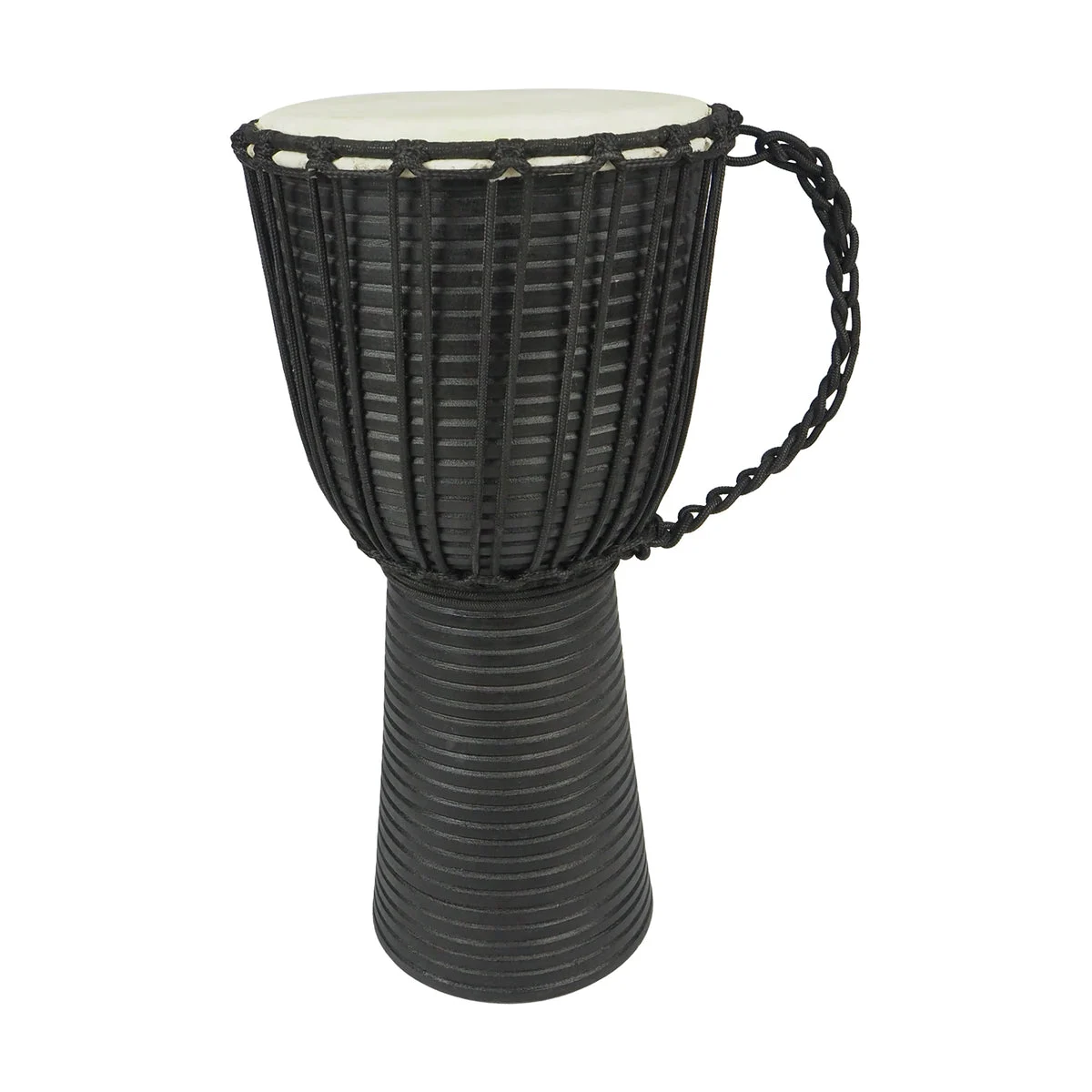 The Urban Port UPT-207778 Handmade Wooden Drum Decor with Carved Leather Top, Black and Cream