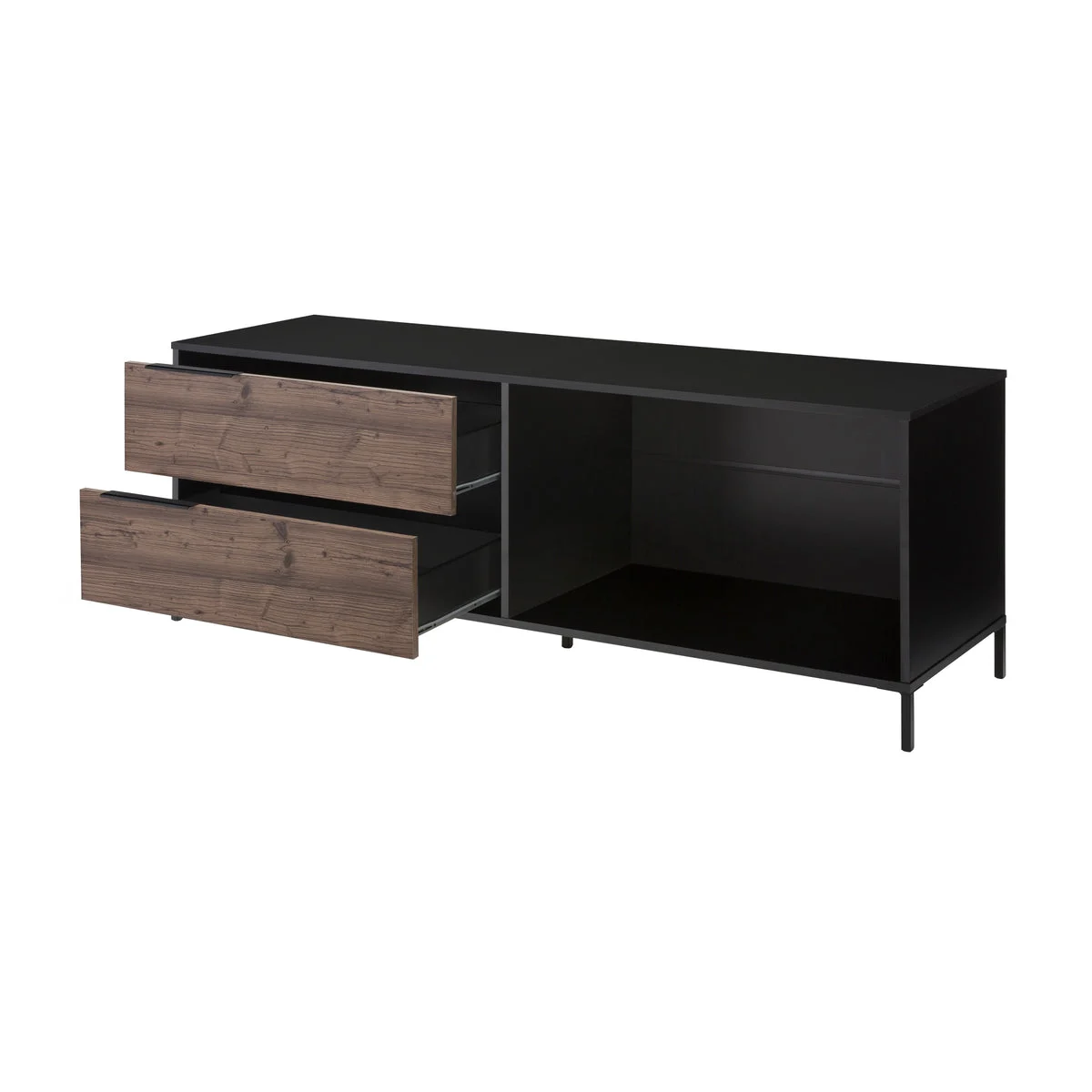 The Urban Port 60 Inch Wood and Metal Entertainment TV Stand with 2 Drawers, Brown and Black