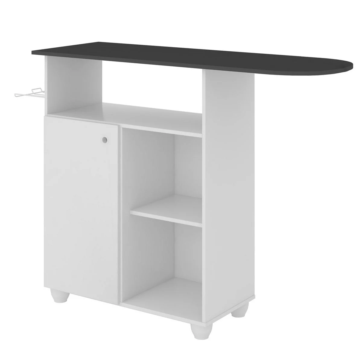 The Urban Port Wooden Ironing Board Storage cabinet with 3 Open Compartments, White and Gray