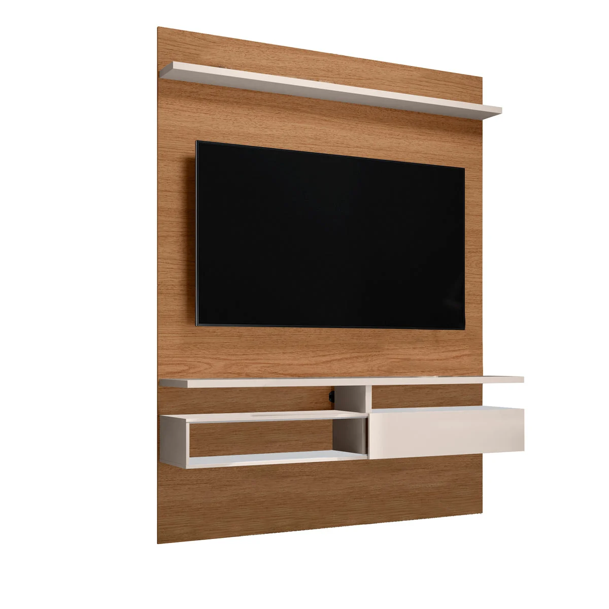 The Urban Port 53 Inch Wall Mounted Entertainment TV Media Console with Shelves, White and Brown