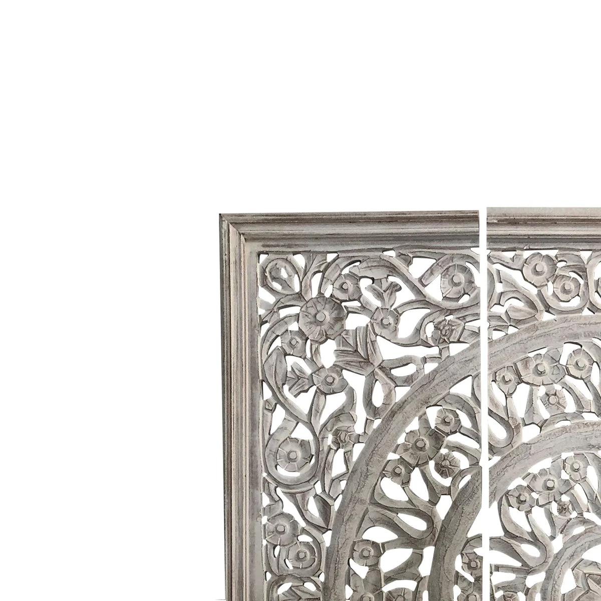 The Urban Port UPT-225287 Hand Carved Panels Wooden Wall Art with Cutouts, Set of 3, Distressed White