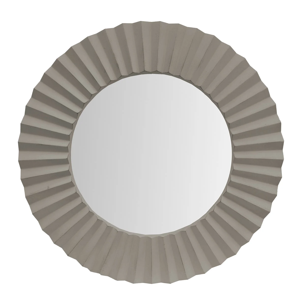 The Urban Port 32 `` Round BeveLed Floating Wall Mirror with Corrugated Design Wooden Frame, Gray
