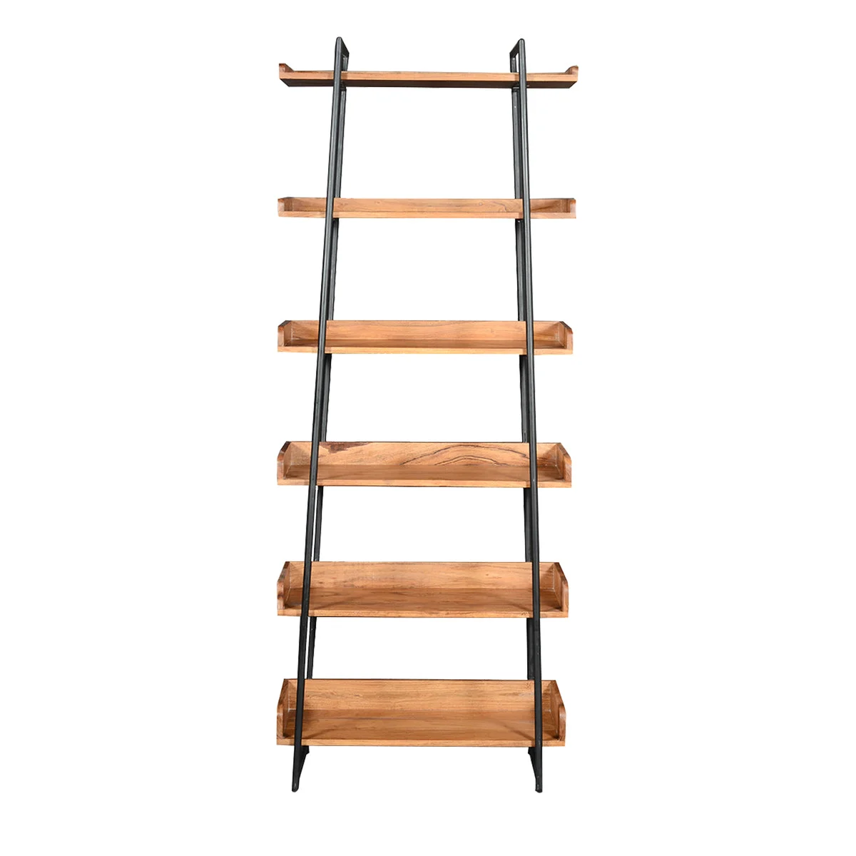 The Urban Port 74 `` 6-Tier Wooden Ladder Storage Bookshelf with Metal Frame, Brown and Black