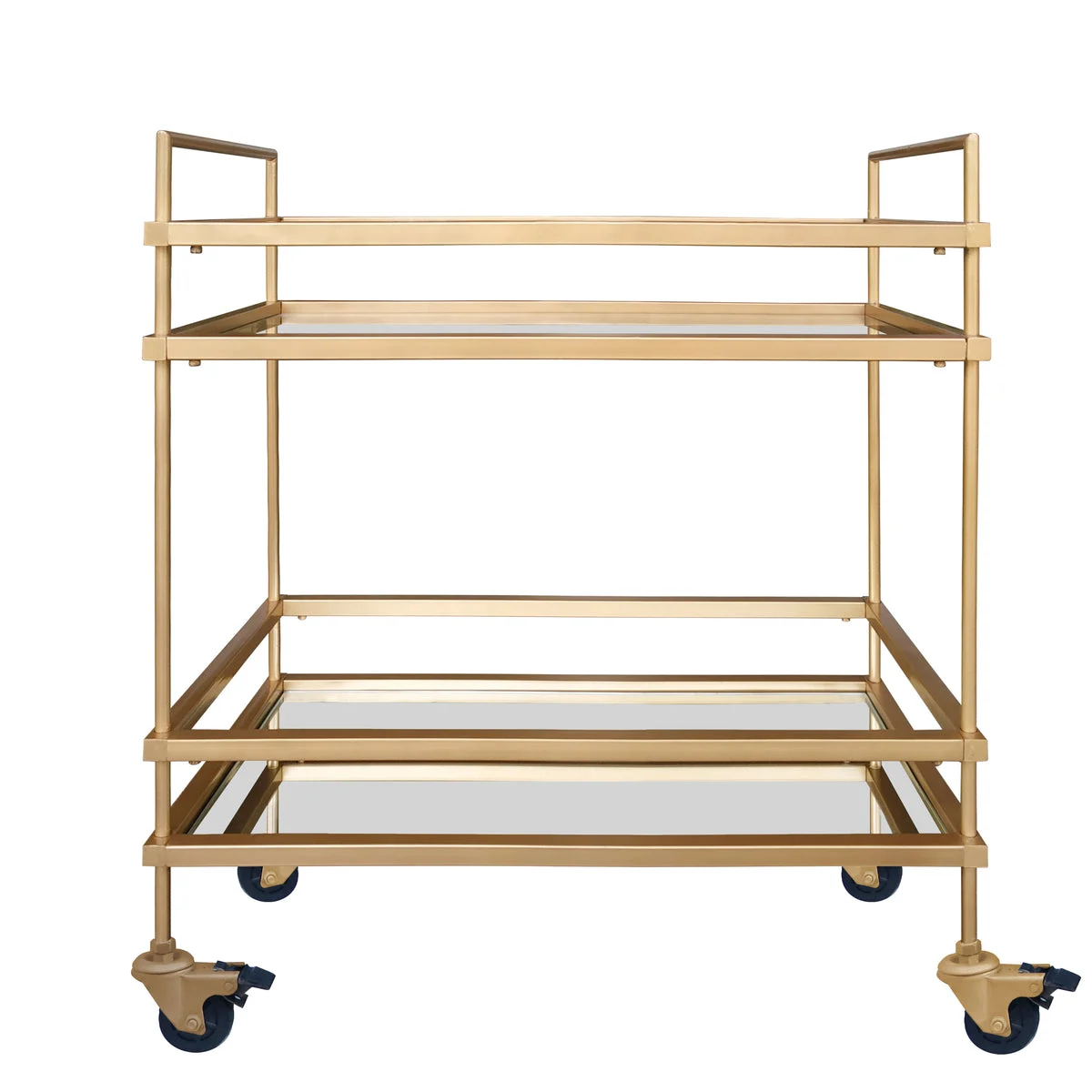 The Urban Port Modern Style Tubular Iron Bar Cart with 2 Mirrored Shelves, Gold