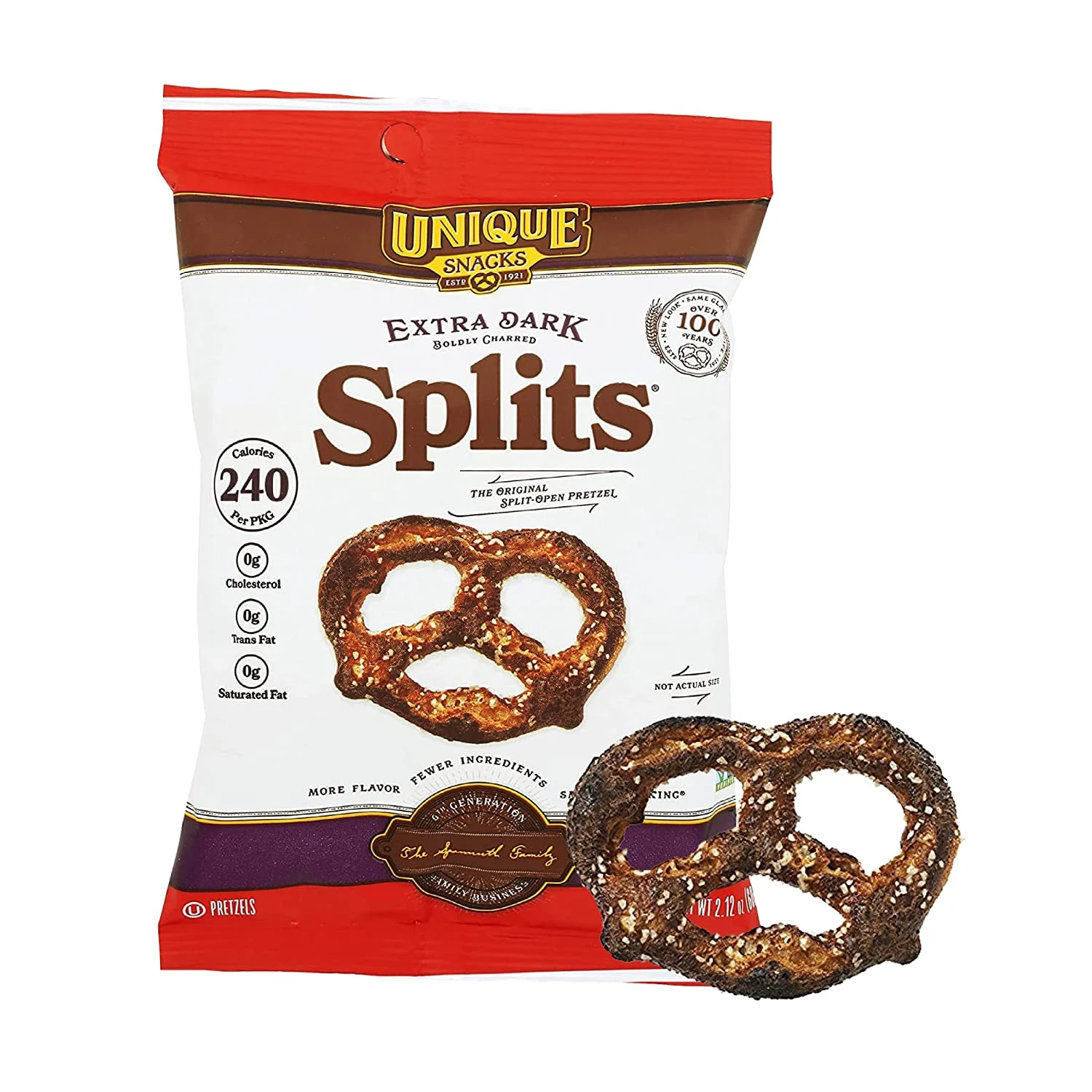 Unique Snacks Extra Dark Splits Pretzels, Delicious Vegan Homestyle Baked Certified OU Kosher Non-GMO, No Artificial Flavor, 2.12 Oz Bags (Pack of 24)