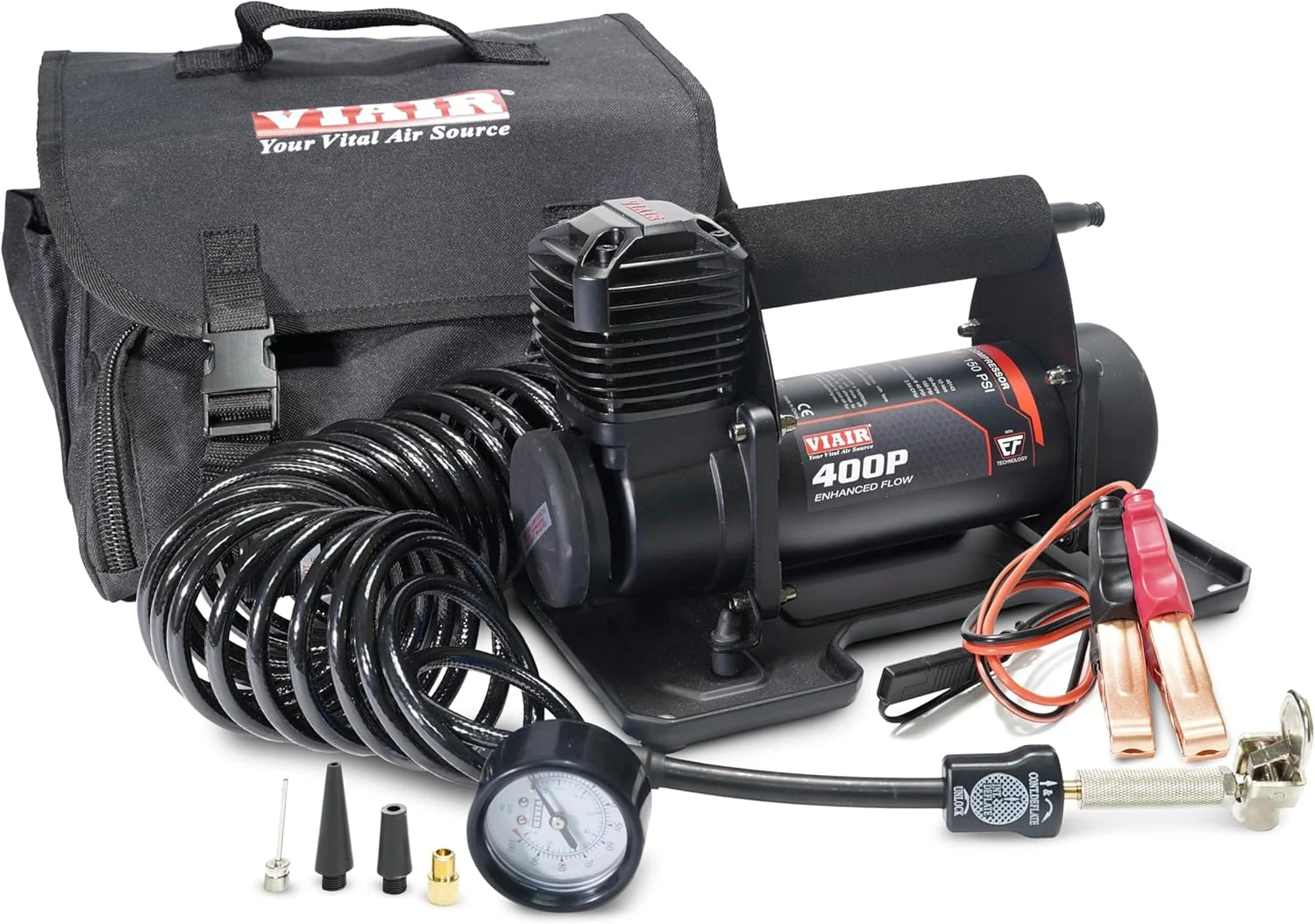 VIAIR 400P EF Enhanced Flow – 40143 Tire Inflator Portable Offroad Air Compressor for Truck & SUV | 12V On/Off Road Tire Pump Air Compressor | 150 PSI (SAE, Alligator Clips)