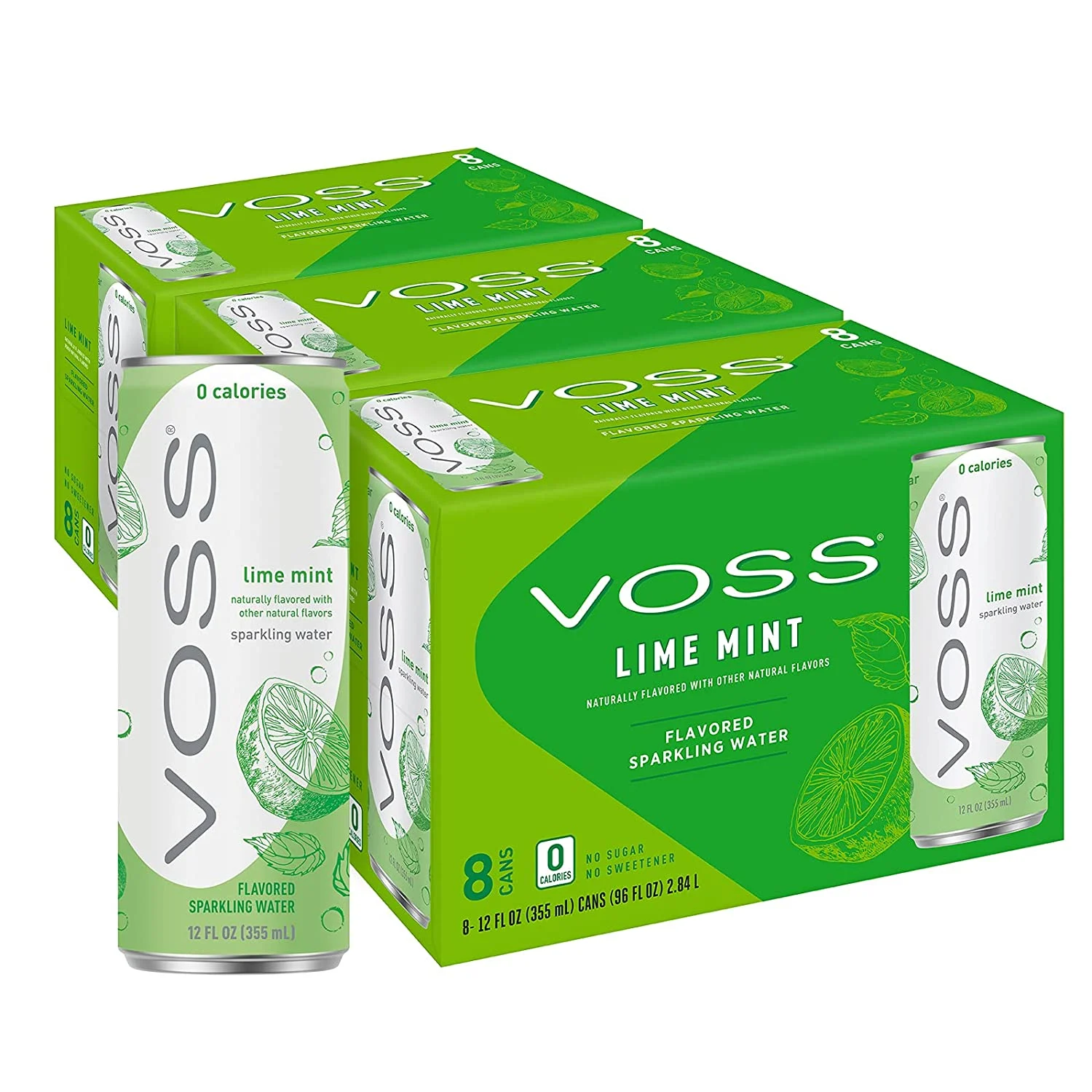 VOSS Lime Mint Flavored Sparkling Water, Zero Calories 355ml Cans (Pack of 24)