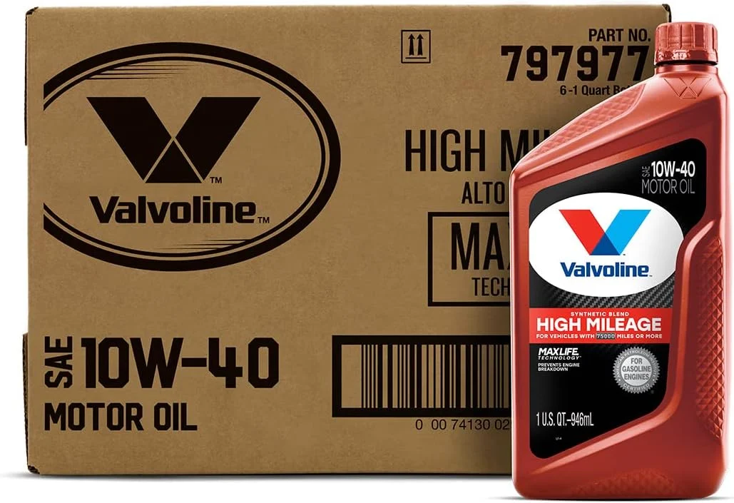 Valvoline High Mileage with MaxLife Technology SAE 10W-40 Synthetic Blend Motor Oil 1 QT, Case of 6