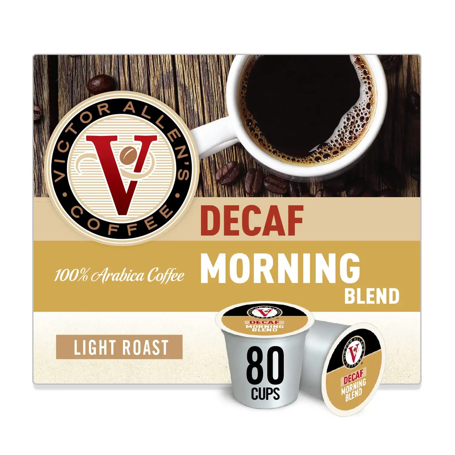 Victor Allen’s Coffee Decaf Morning Blend Light Roast 80 Count, Single Serve Coffee Pods for Keurig K-Cup Brewers
