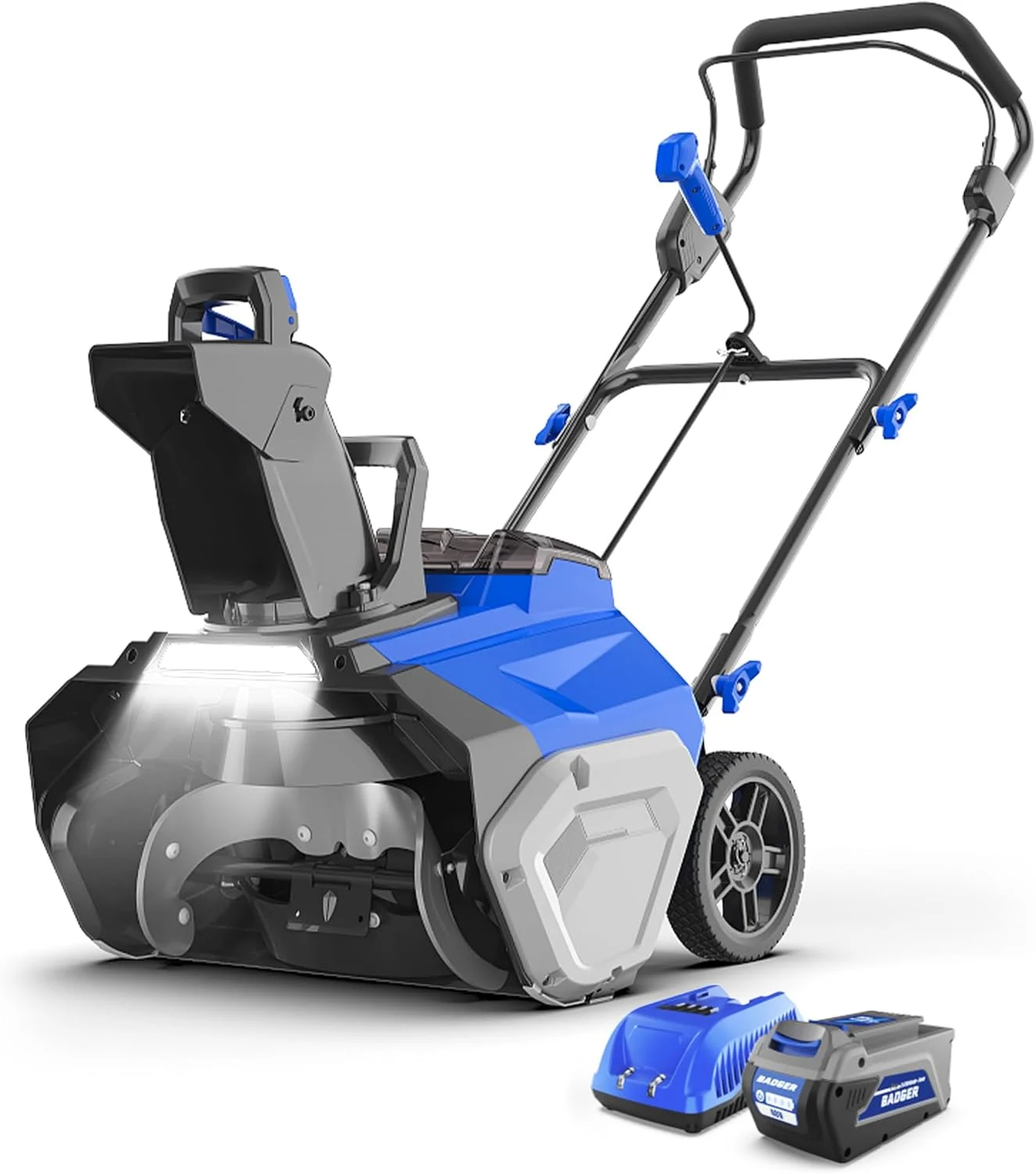 WILD BADGER POWER Cordless Snow Blower 40V 20″ Electric, Brushless Battery Powered with LED Single Stage for Wet Snow and Heavy Snow, Blue