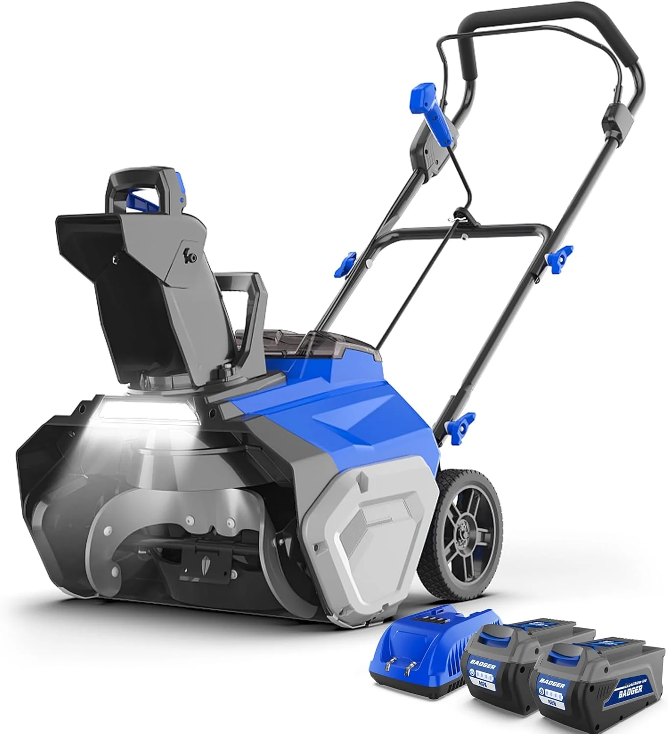WILD BADGER POWER Snow Blower 40V ProLine 20″ Cordless,26 FT Throw,7-Driveway,Brushless Single-Stage,2 * 4.0Ah Battery & Fast Charger,LED Lights,Lightweight for Driveways & Sidewalks