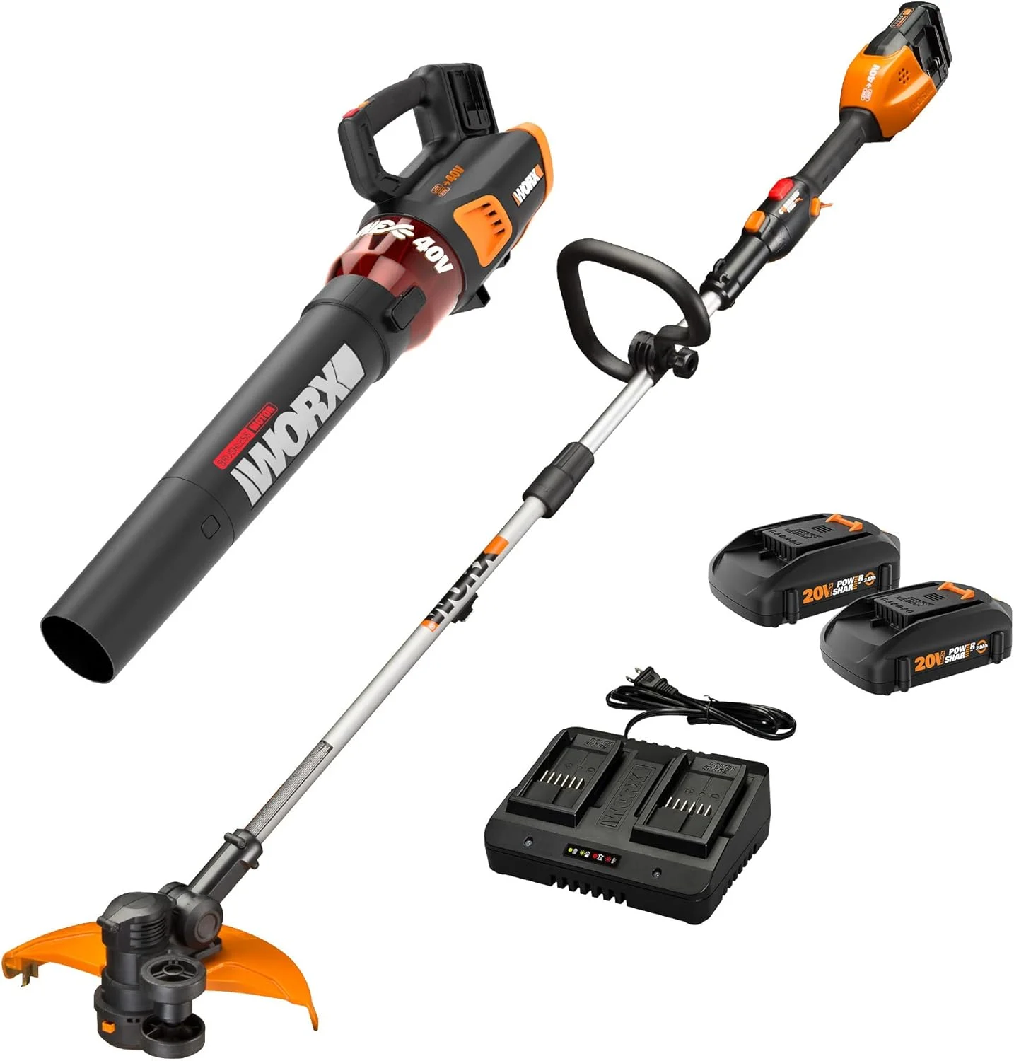 WORX 40V 13″ Cordless String Trimmer/Edger + Leaf Blower Combo Kit, Batteries & Charger Included WG927