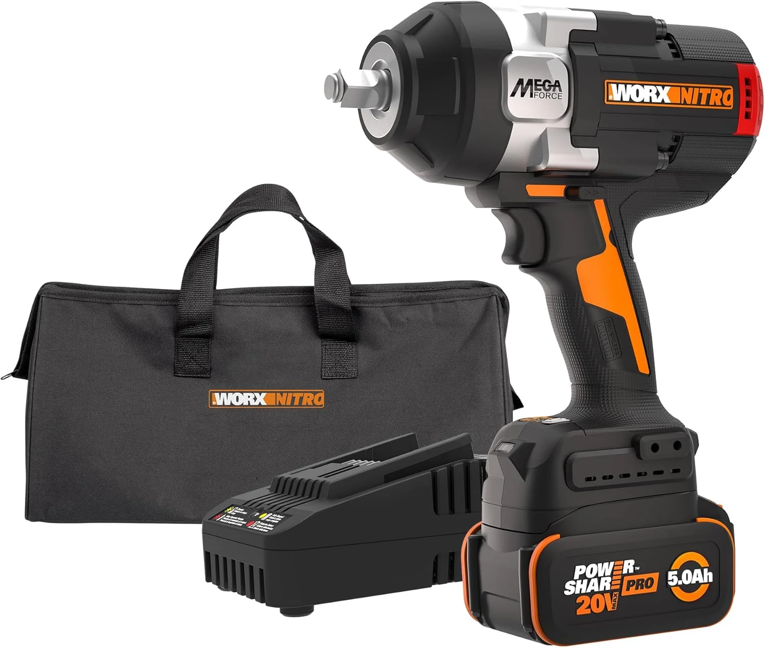 WORX Nitro 20V Brushless High Torque 1/2″ Cordless Impact Wrench 1400 FT/LBS, Battery Impact Wrench with Constant Torque System, Compact Impact Wrench with Auto Mode – Battery & Charger Included