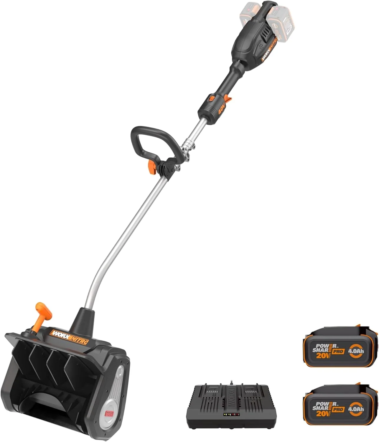 WORX Nitro 40V 12” Electric Snow Shovel, 4-Car Driveway Cordless Snow Thrower, 2 Speeds Brushless Motor, Adjustable Front Handle, 4.0 Ah Battery and Charger Included, WG460