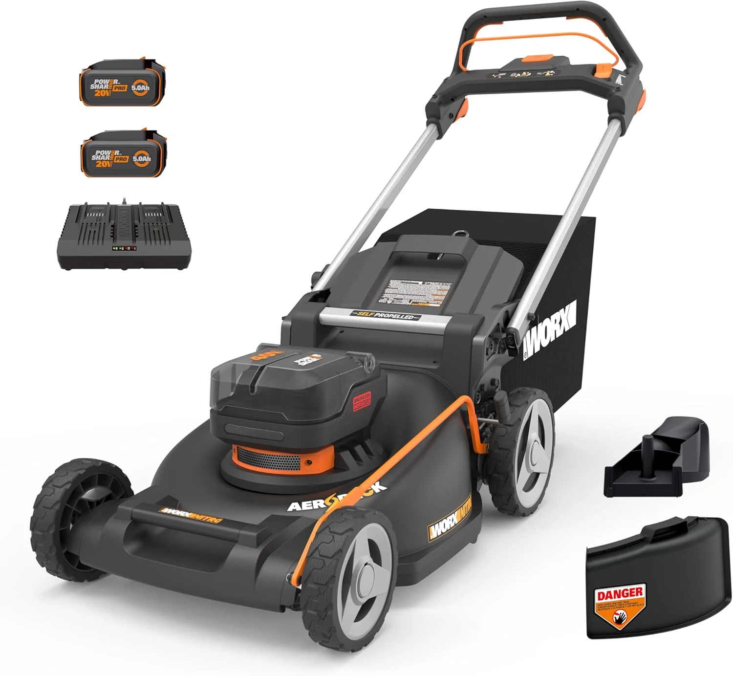 WORX Nitro 40V 21″ Cordless Lawn Mower with Aerodeck & Intellicut, Electric Mower with Variable Speed, Self-propelled Lawn Mower WG760 – (2) PowerShare 5.0Ah Batteries & Charger Included