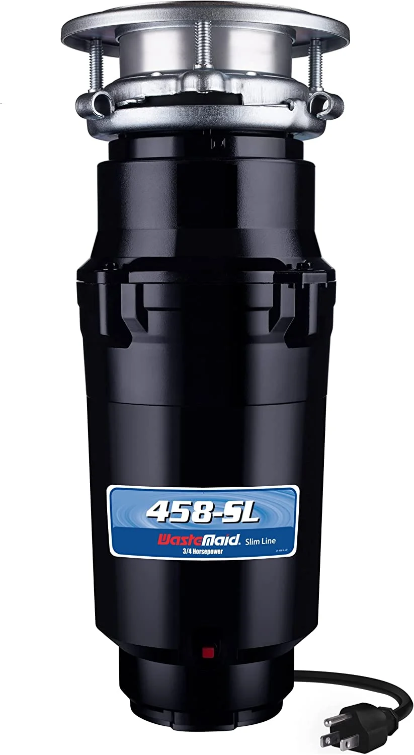 Waste Maid 10-US-WM-458-SL-3B Garbage Disposal Anti-Jam Stainless Steel Food Waste Grinding System, Odor Protection, 3/4 HP Slim Line, Black