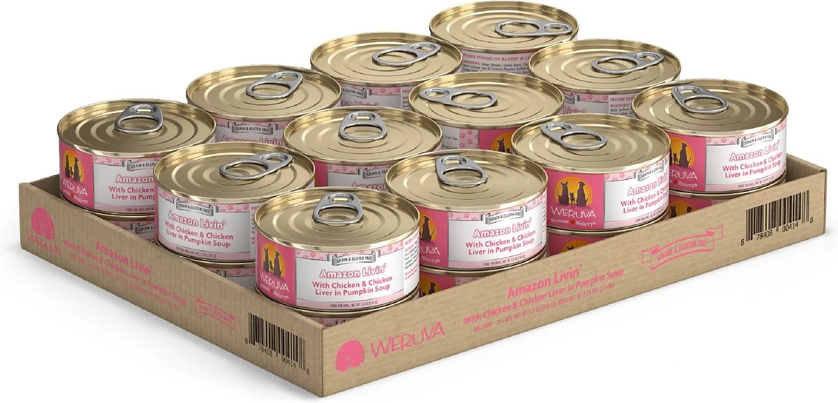 Weruva Amazon Livin’ with Chicken & Chicken Liver in Pumpkin Soup Grain-Free Canned Dog Food 5.5-oz can case of 24