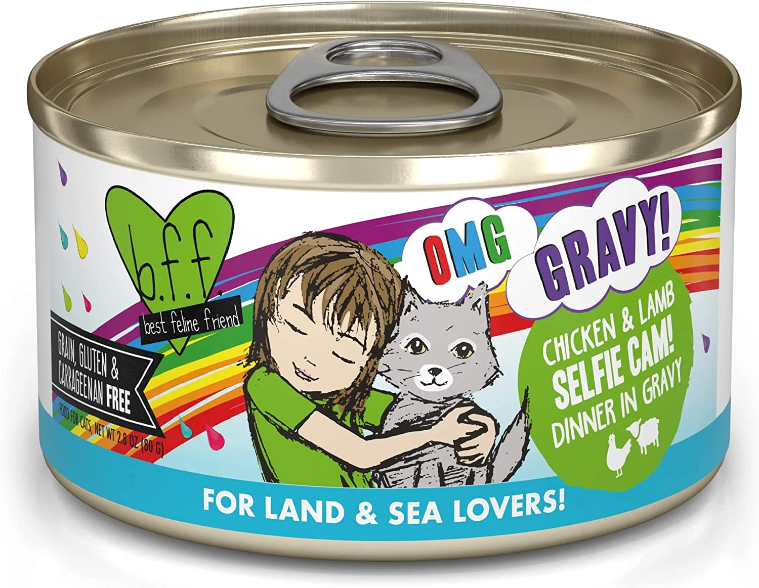 Weruva B.F.F. OMG – Best Feline Friend Oh My Gravy!, Selfie Cam! with Chicken & Lamb in Gravy Cat Food, 2.8-Ounce Can (Pack of 12)