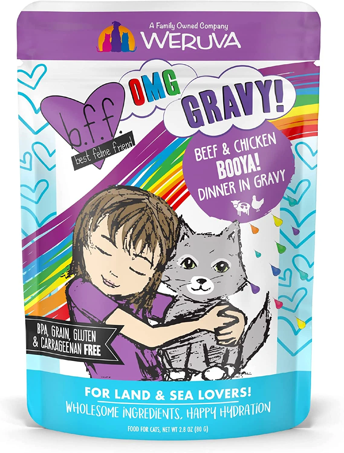 Weruva B.F.F. Omg – Best Feline Friend Oh My Gravy!, Booya! Beef & Chicken In Gravy Cat Food, 2.8Oz Pouch (Pack Of 12)