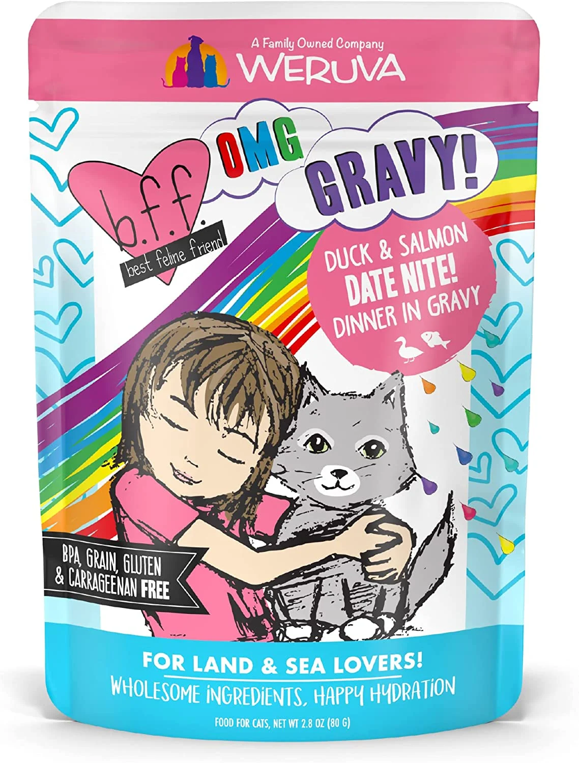 Weruva B.F.F. Omg – Best Feline Friend Oh My Gravy!, Date Nite! With Duck & Salmon In Gravy Cat Food, 2.8Oz Pouch (Pack Of 12)