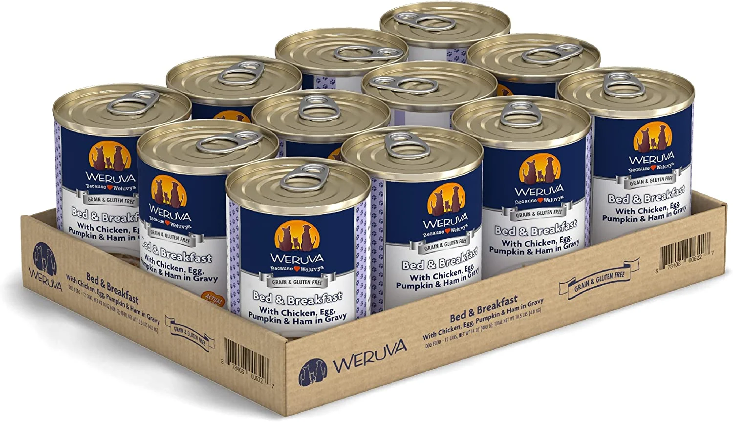 Weruva Bed & Breakfast with Chicken, Egg, Pumpkin & Ham in Gravy Grain-Free Canned Dog Food 14 Ounce (Pack of 12)