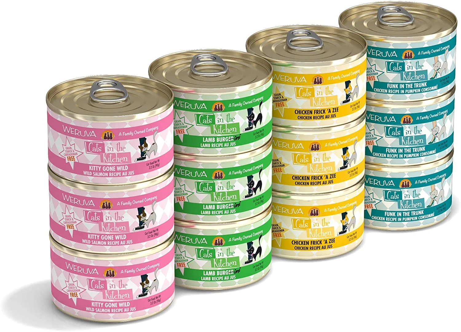 Weruva Cats in the Kitchen, Kitchen Cuties Variety Pack, Wet Cat Food by Weruva, 3.2oz Can (Pack of 12), Rainbow