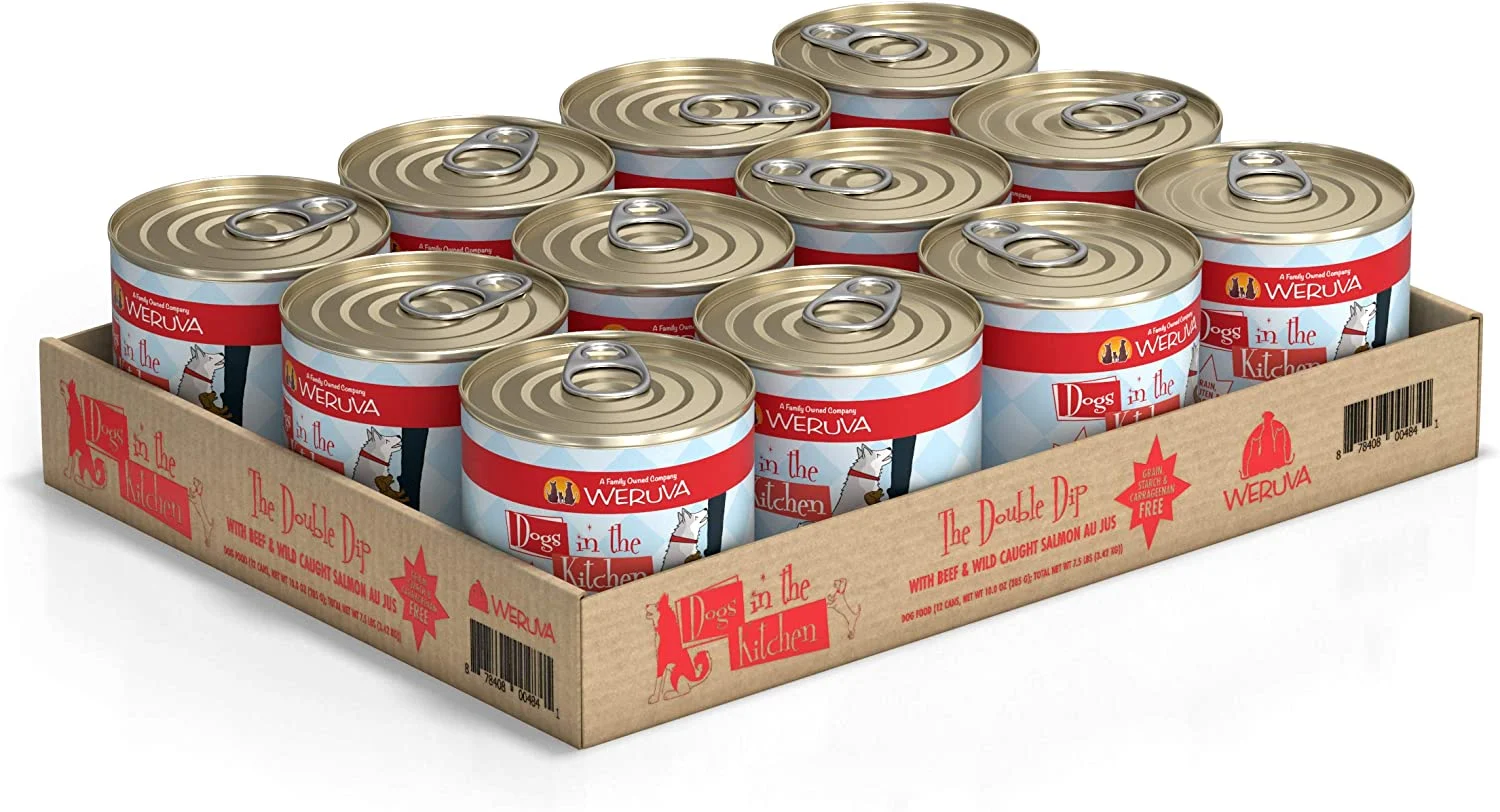 Weruva Dogs in the Kitchen The Double Dip with Beef & Wild Caught Salmon Au Jus Grain-Free Canned Dog Food 10-oz can case of 12