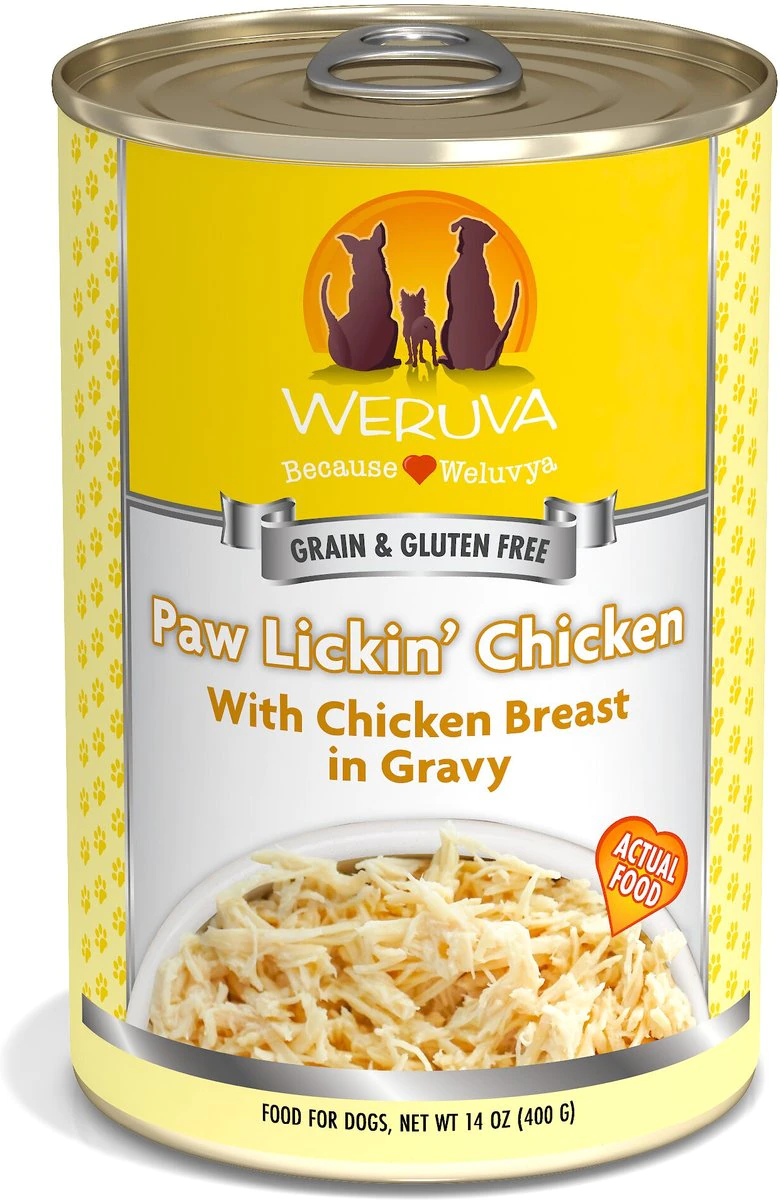 Weruva Paw Lickin’ Chicken in Gravy Grain-Free Canned Dog Food 14-oz can case of 12