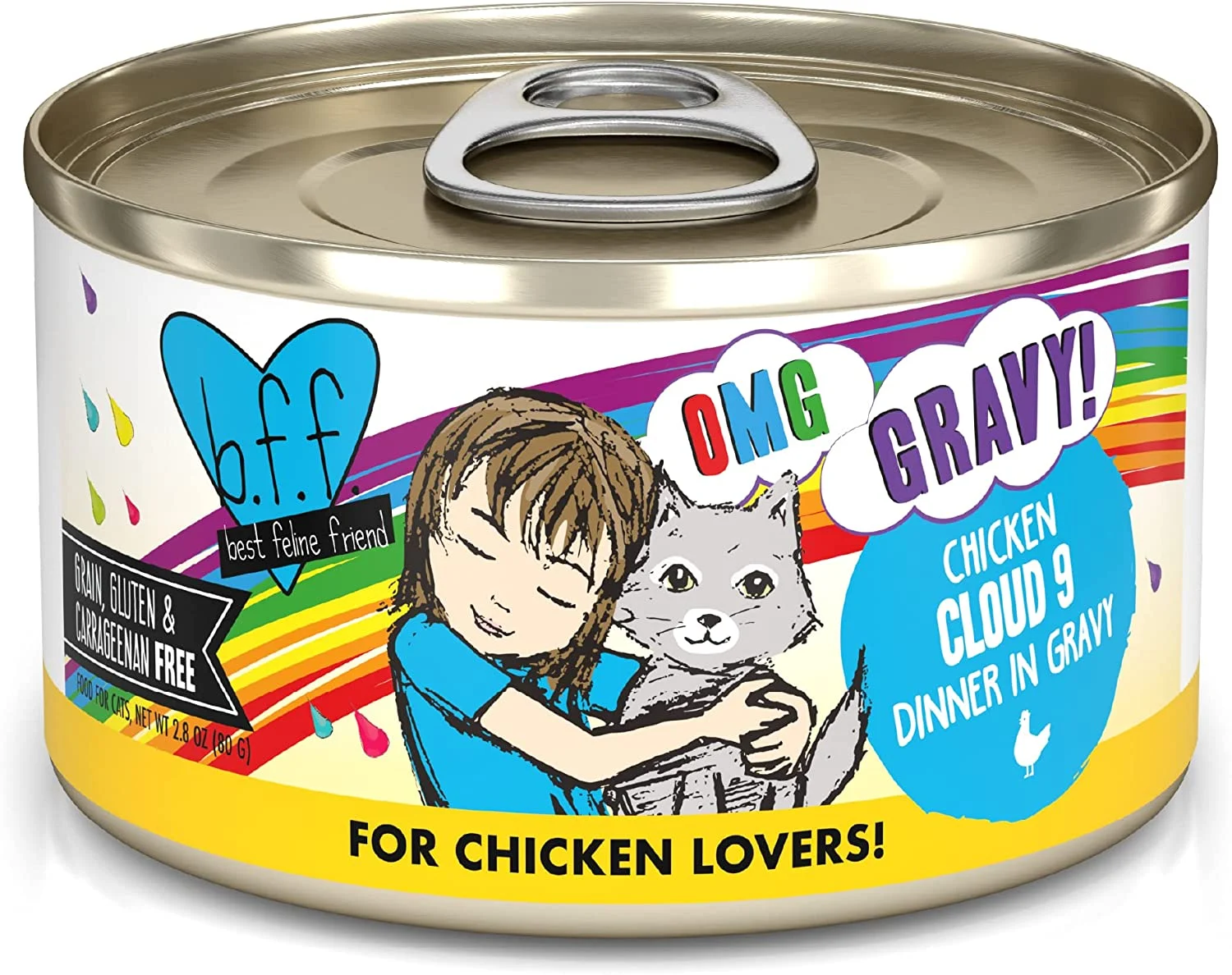 Weruva Wet Cat Food B.F.F. OMG – Best Feline Friend Oh My Gravy!, Chicken Cloud 9 with Chicken in Gravy, 2.8oz Can (Pack of 12)