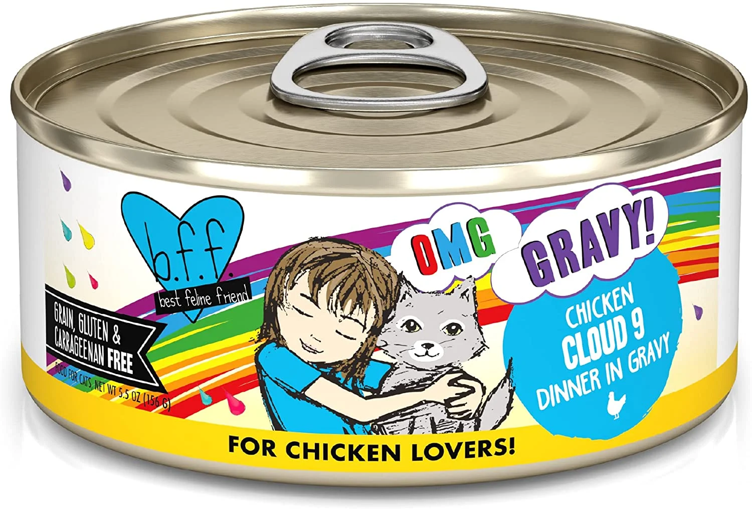 Weruva Wet Cat Food B.F.F. OMG – Best Feline Friend Oh My Gravy!, Chicken Cloud 9 with Chicken in Gravy, 5.5oz Can (Pack of 8)