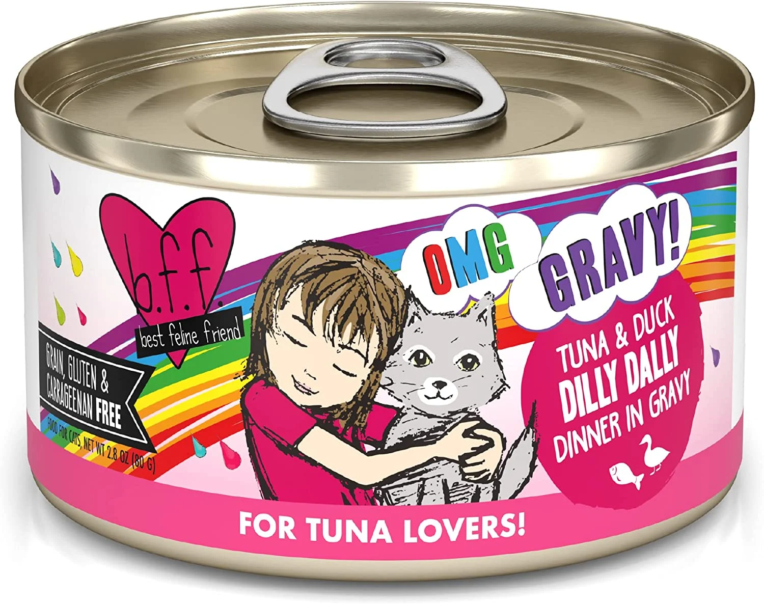 Weruva Wet Cat Food B.F.F. OMG – Best Feline Friend Oh My Gravy!, Tuna & Duck Dilly Dally with Tuna & Duck, 2.8oz Can (Pack of 12)