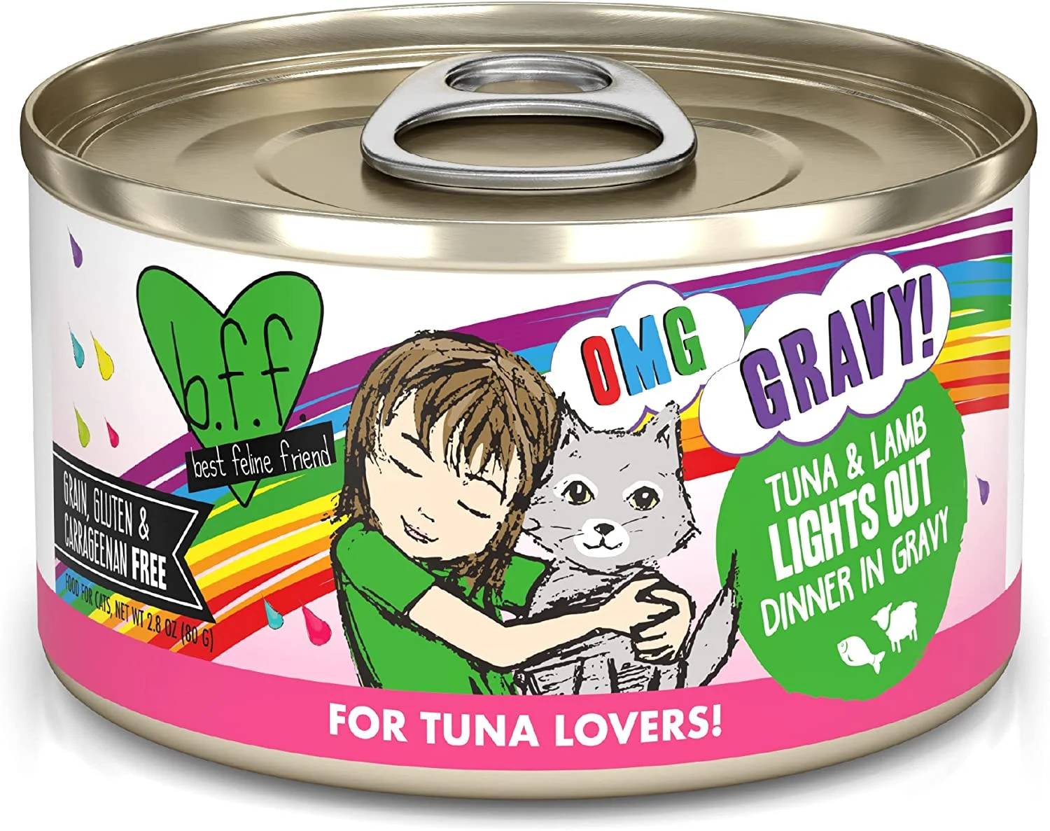 Weruva Wet Cat Food B.F.F. OMG – Best Feline Friend Oh My Gravy!, Tuna & Lamb Lights Out with Tuna & Lamb, 2.8oz Can (Pack of 12)