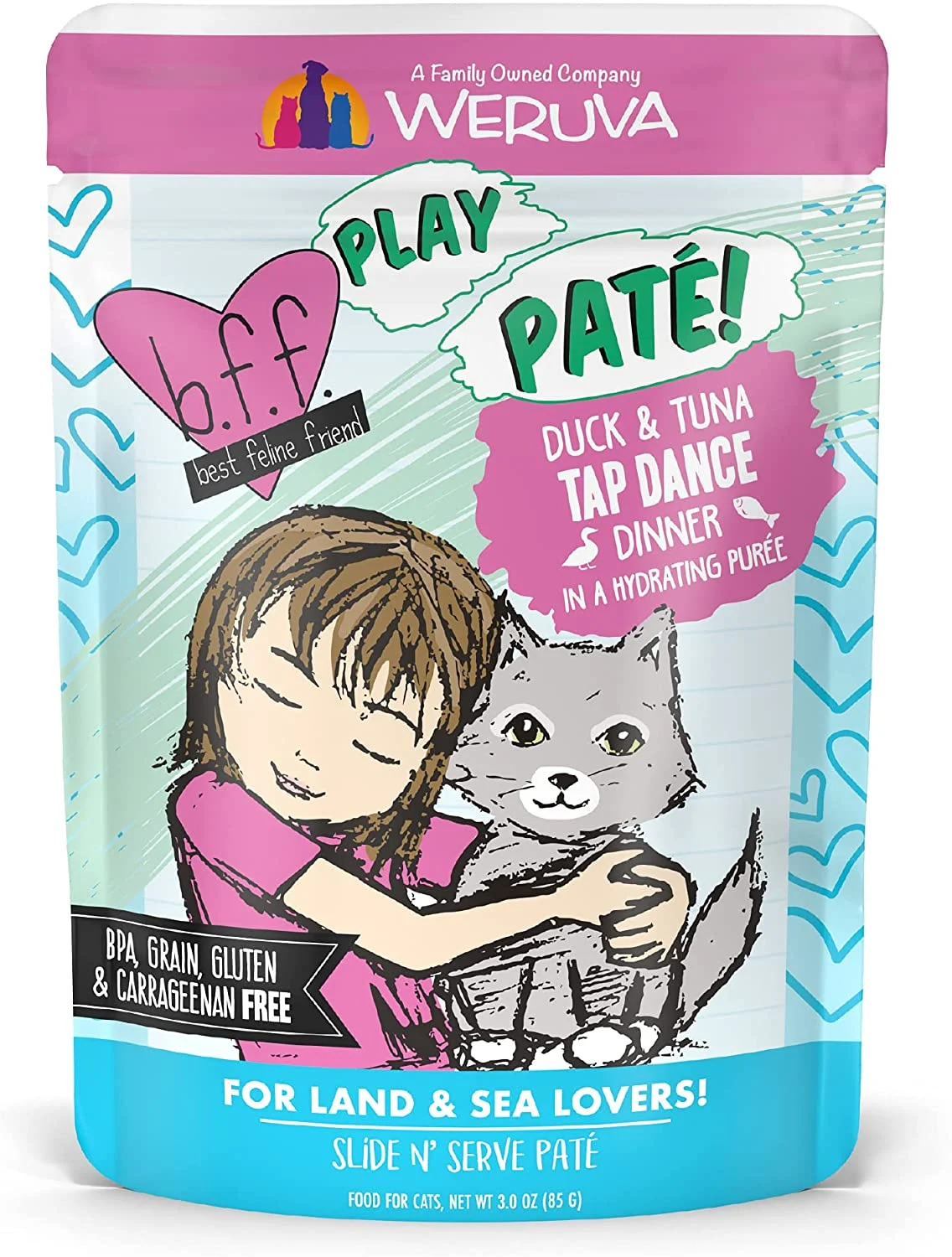Weruva Wet Cat Food B.F.F. PLAY – Best Feline Friend Paté Lovers, Aw Yeah!, Duck & Tuna Tap Dance with Duck & Tuna, 3oz Pouch (Pack of 12)