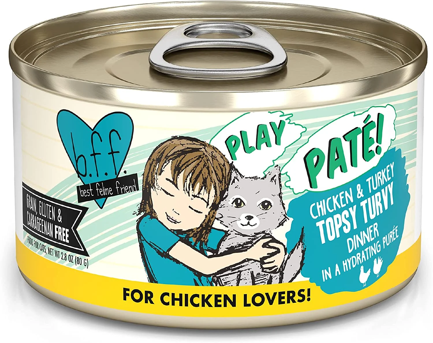 Weruva Wet Cat Food B.F.F. Play – Best Feline Friend Paté Lovers, Aw Yeah!, Chicken & Turkey Topsy Turvy with Chicken & Turkey, 2.8oz Can (Pack of 12)