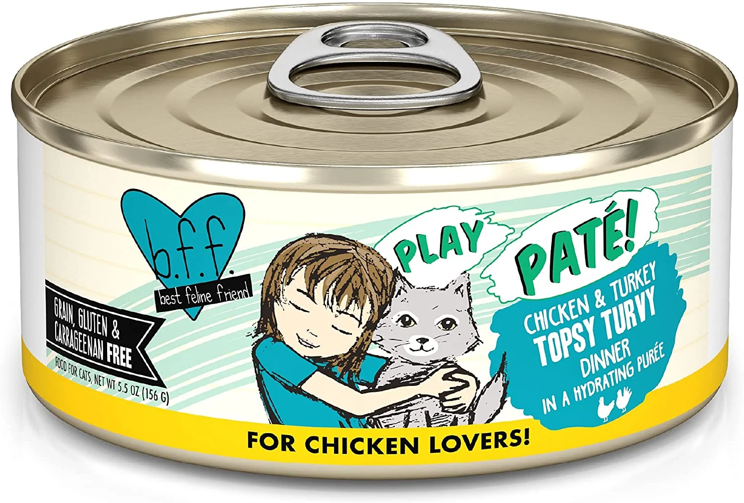 Weruva Wet Cat Food B.F.F. Play – Best Feline Friend Paté Lovers, Aw Yeah!, Chicken & Turkey Topsy Turvy with Chicken & Turkey, 5.5oz Can (Pack of 8)