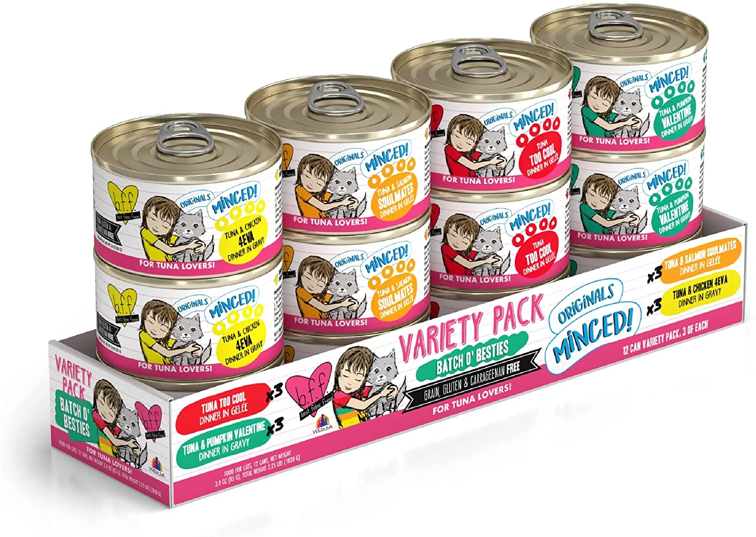Weruva Wet Cat Food Best Feline Friend (B.F.F.), Batch ‘O Besties Variety Pack, 3oz Can (Pack of 12)
