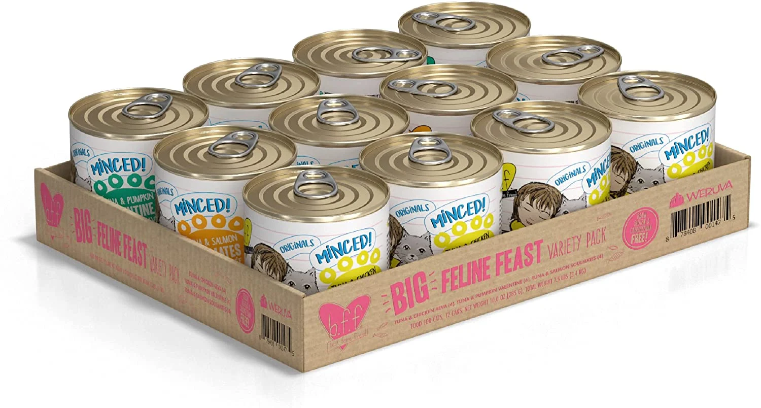 Weruva Wet Cat Food Best Feline Friend (B.F.F.), Big Feline Feast Variety Pack, 10oz Cans (Pack of 12), Multi Color