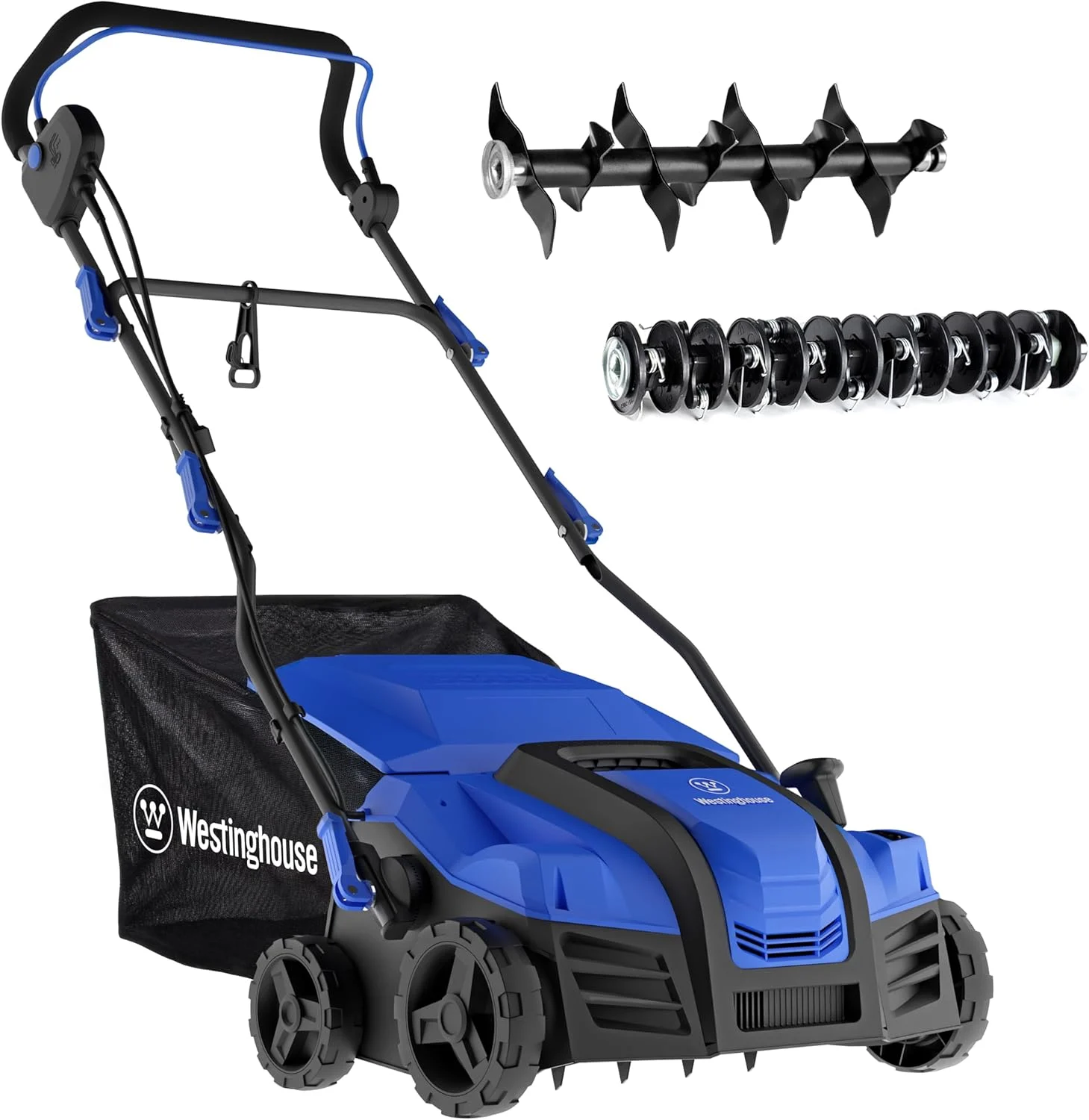 Westinghouse 16-Inch 15 Amp 2-in-1 Corded Lawn Electric Dethatcher and Scarifier with 14.5 Gallon Thatch Collection Bag, 5-Position Depth Adjustment, Foldable Handle, for Lawn, Yard and Grass