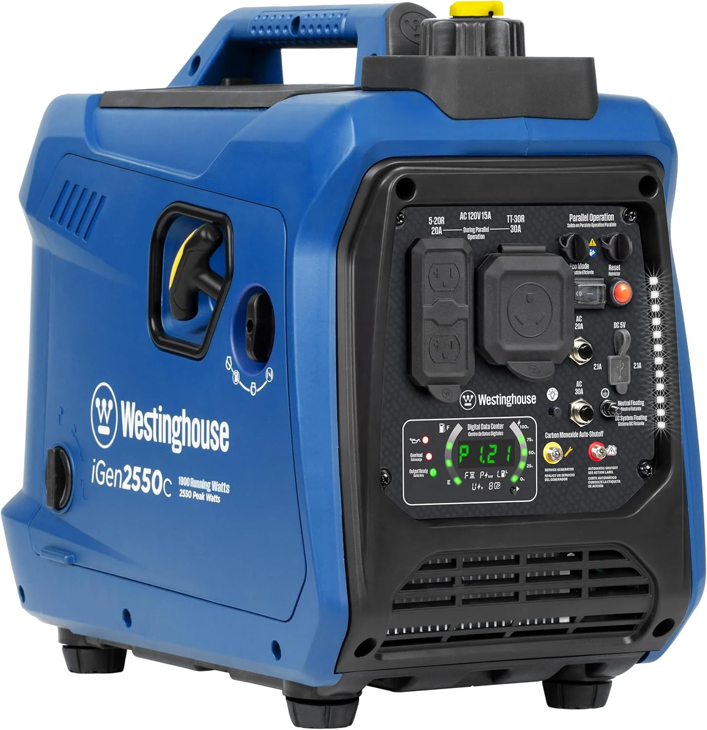 Westinghouse 2550 Peak Watt Super Quiet & Lightweight Portable Inverter Generator, RV Ready 30A Outlet, Gas Powered, CO Sensor, Parallel Capable, Long Run Time,Blue