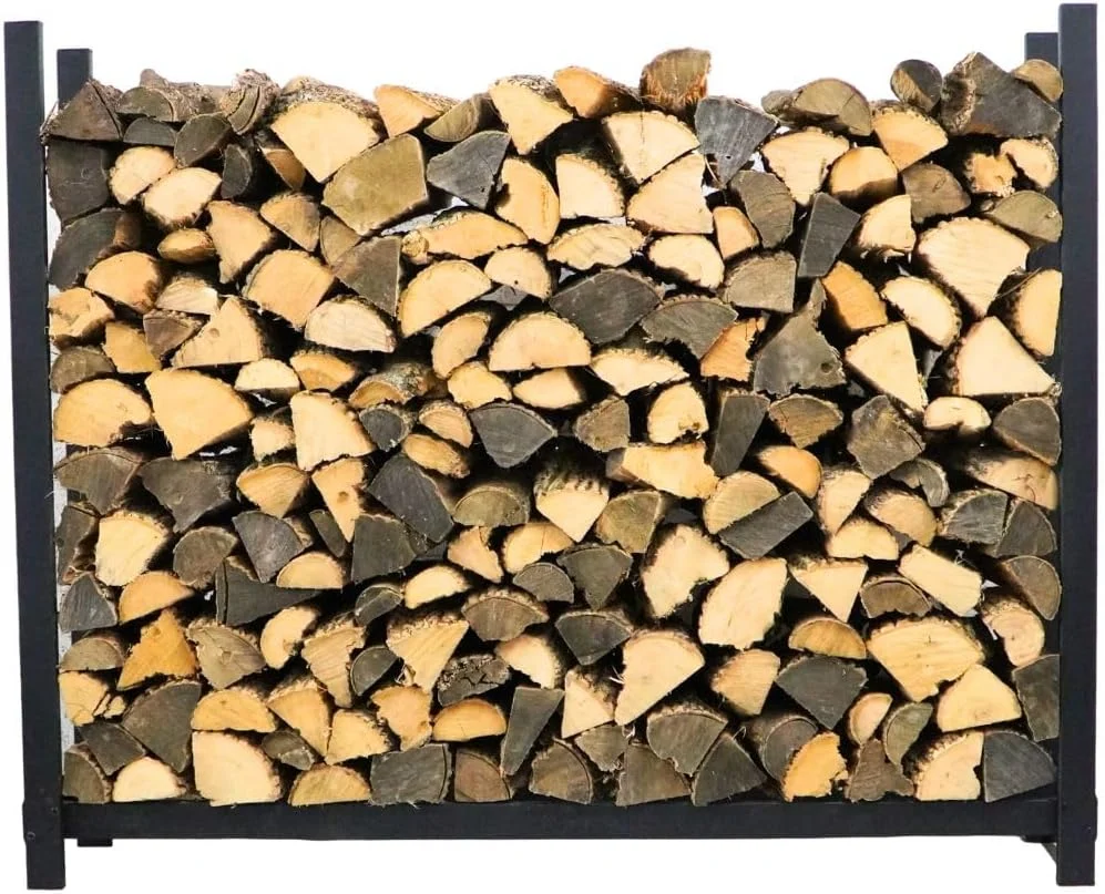 Woodhaven 5 Foot Black – Made in the USA – 1/4 Cord Plus Firewood Storage Log Rack With Optional Seasoning Cover Combo Set – Indoor Outdoor – Metal Firewood Rack – Heavy Duty (No Cover)