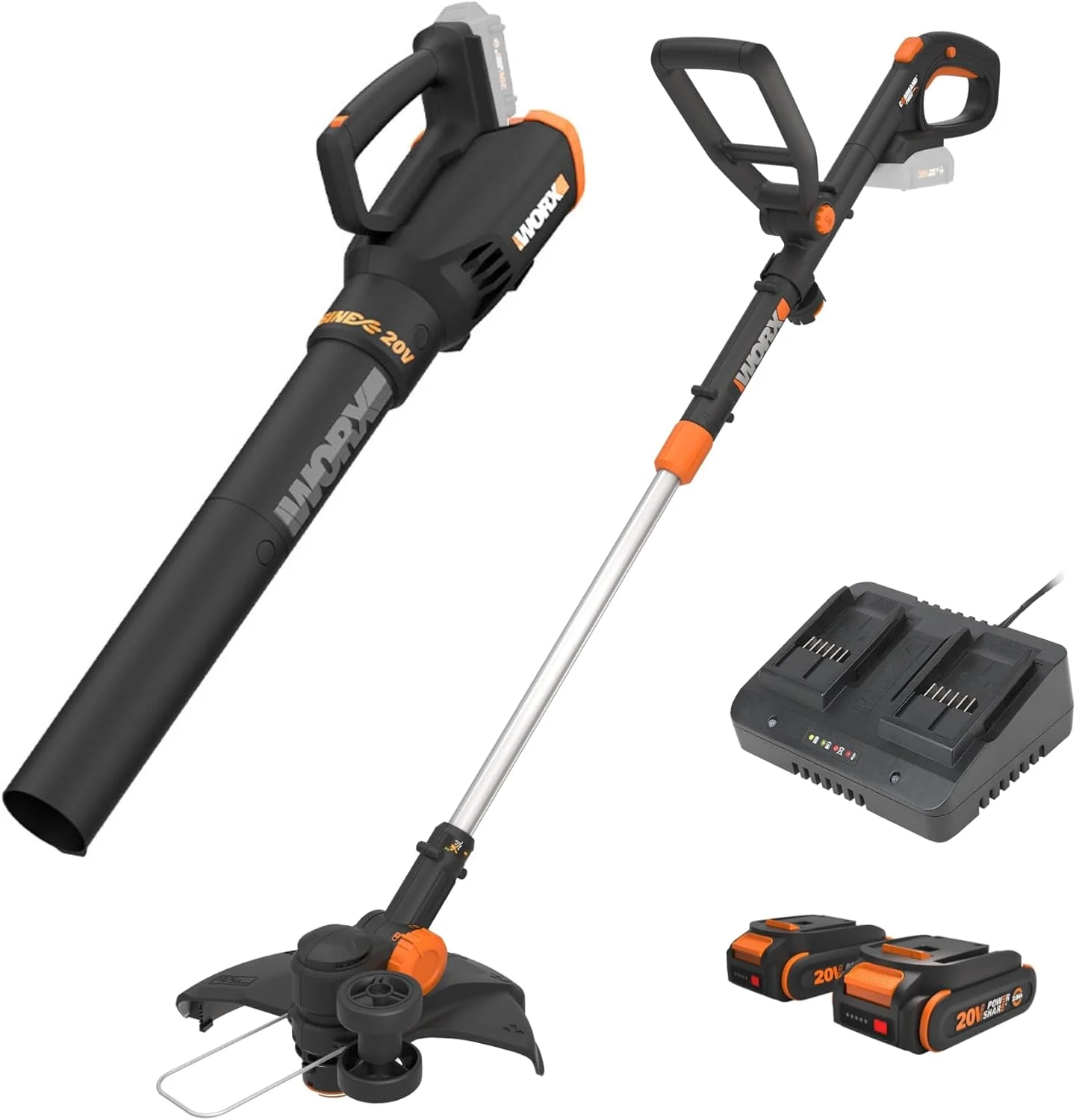 Worx 20V GT Revolution 12″ Cordless String Trimmer & Turbine Leaf Blower Power Share Combo Kit – WG930.2 (Batteries & Charger Included)