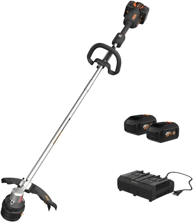 Worx Nitro 40V 15″ Cordless String Trimmer with Brushless Motor, Powerful Grass Trimmer with Dual-Exit Bump-Feed Head, Lightweight Weed Trimmer Easy-Load Spool Head – Batteries & Charger Included