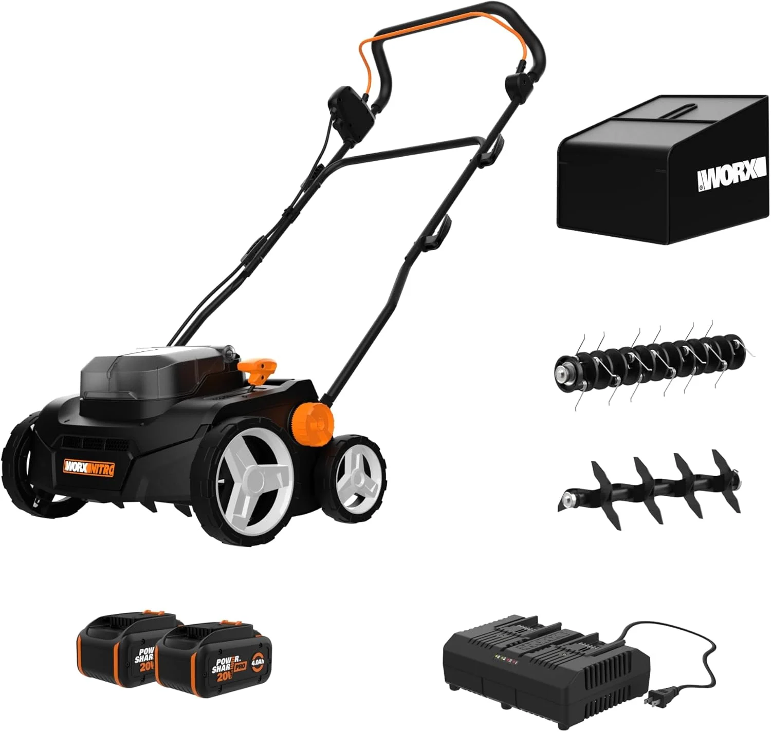 Worx Nitro 40V Cordless 14″ Lawn Dethatcher w/ Brushless Motor, 2-in-1 Dethatcher and Scarifier Removes Deep Thatch, Dethatcher Cordless Tool to Improve Grass Health – 2 Batteries & Charger Included