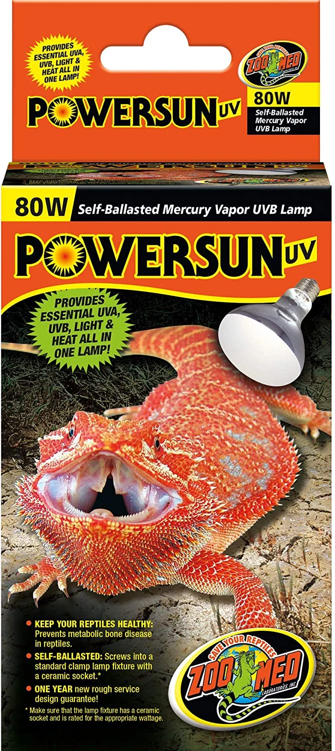 Zoo Med PowerSun UV Self-Ballasted Mercury Vapor UVB Reptile Terrarium Lamp, 80-watt